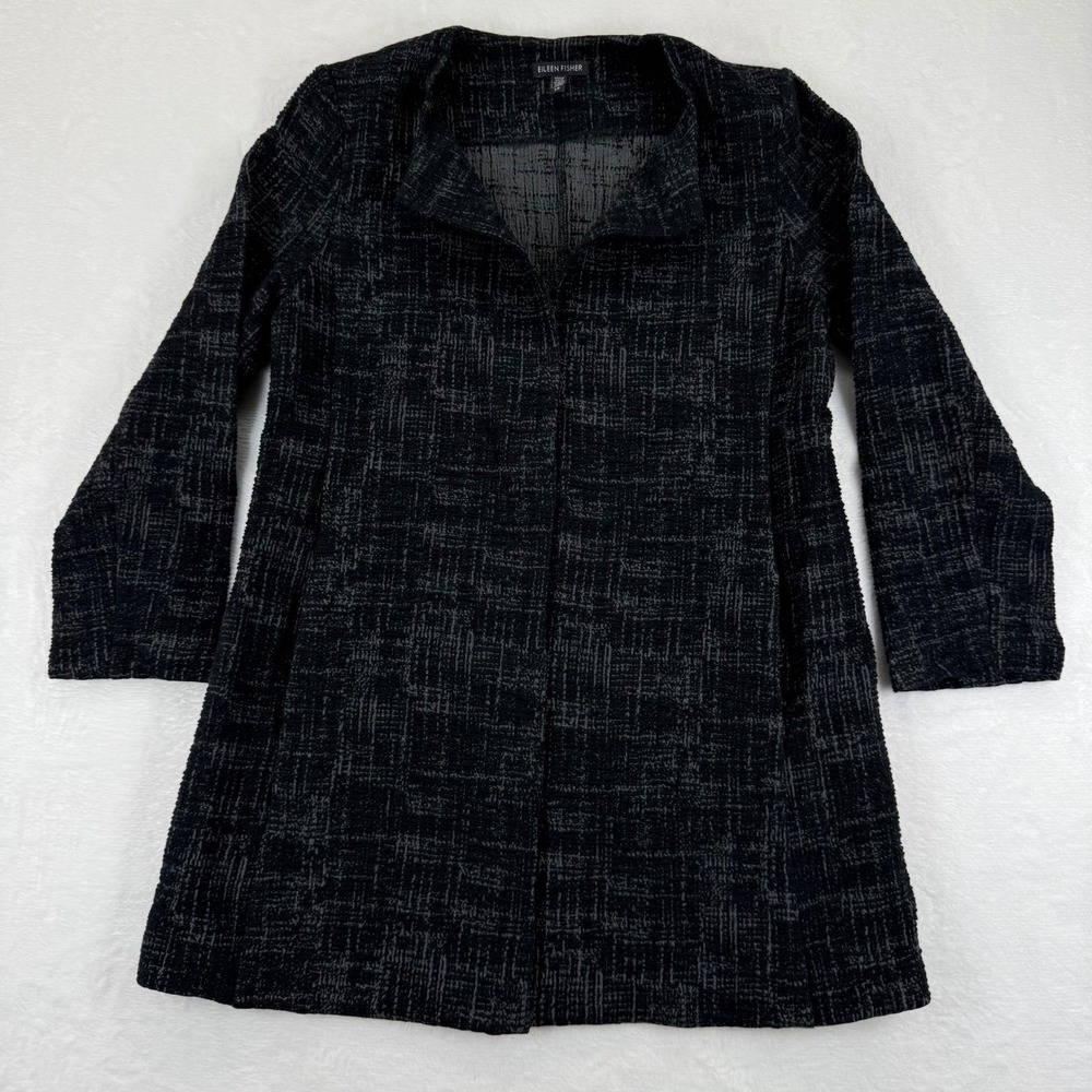Eileen Fisher Textured Knit Jacket Blazer Black S P‎ Made in USA